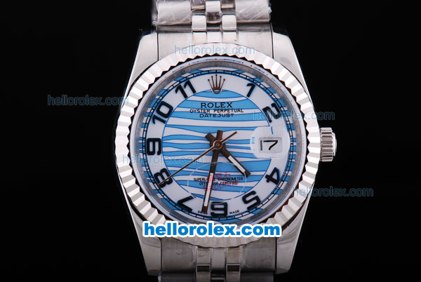 Rolex Datejust Oyster Perpetual Automatic Movement with Blue Water Wave Dial and Black Number Marking - Click Image to Close